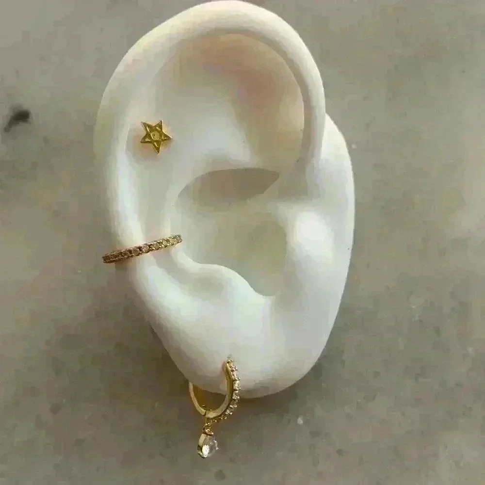 18K Gold Tear Drop Crystal Huggie Hoop Earrings - Picture 5 of 5